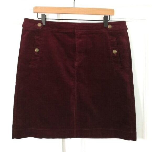 New Talbots Burgundy Gold Button Corduroy Ribbed Texture Skirt Size 12 - Picture 1 of 7